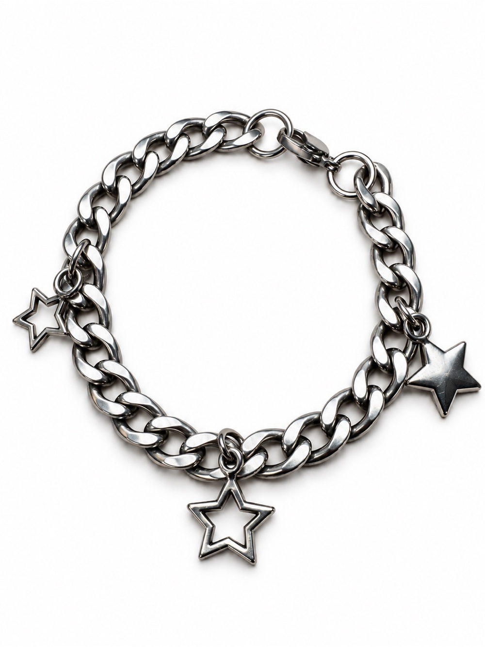 Y2K Silver Tone Star Charm Bracelet
